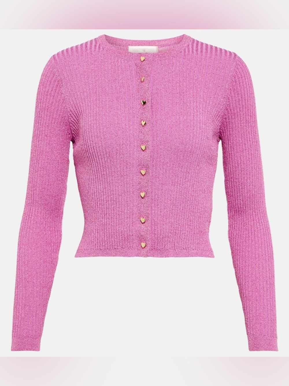 LoveShackFancy Pink Ribbed Heart-Button Cardigan - Picture 2 of 10